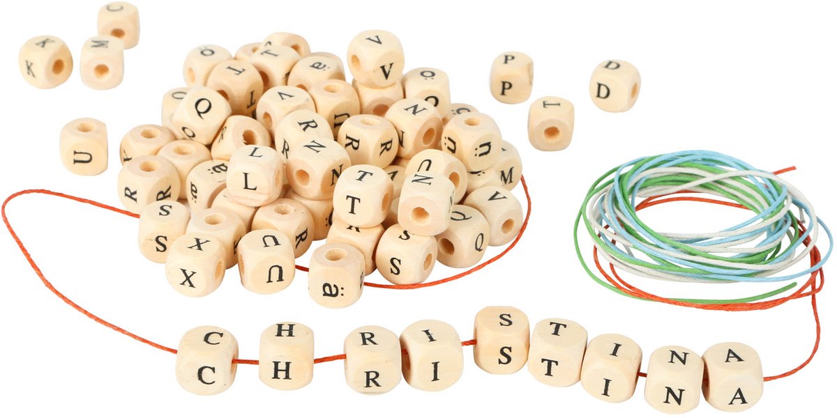 Small foot - confection de colliers de perles lettres en bois, 300 perles