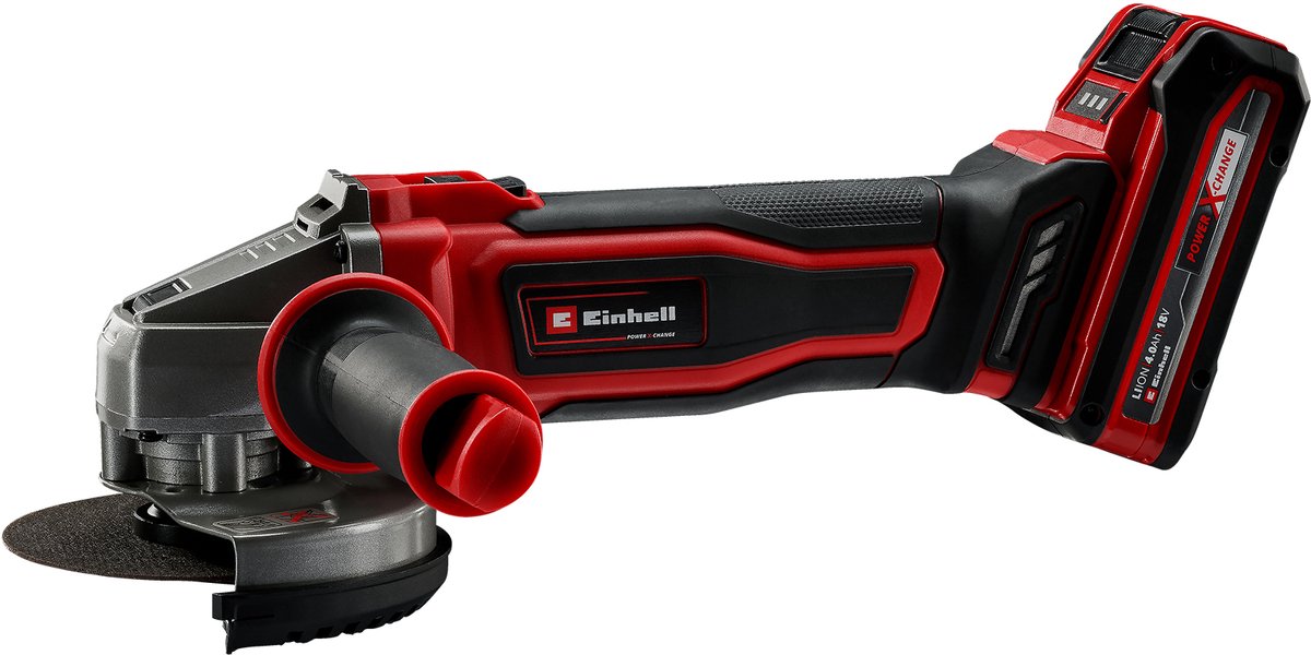 Meuleuse d'angle à batterie Einhell te-ag 18 125-2 li (1x4,0 ah) meuleuse d'angle (rouge noir, avec batterie power x-change 4,0 ah et chargeur)