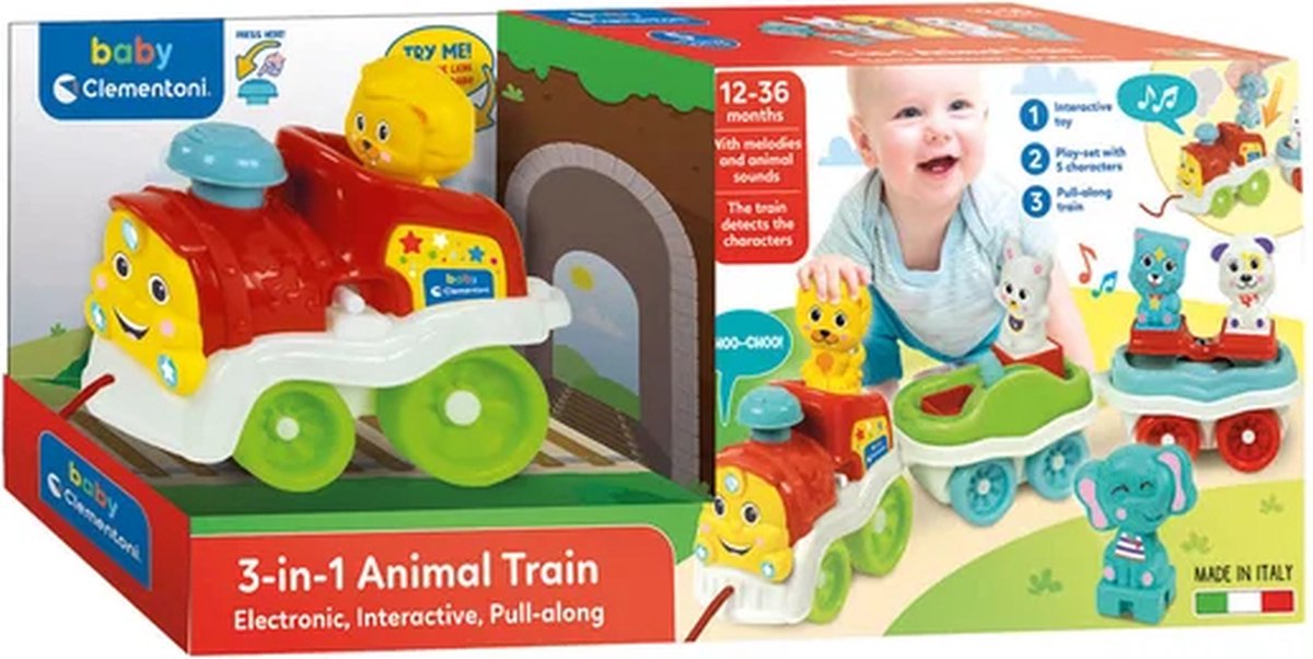 Clementoni - Train animalier 3 en 1 - avec 5 animaux et sons - à partir de 12 mois