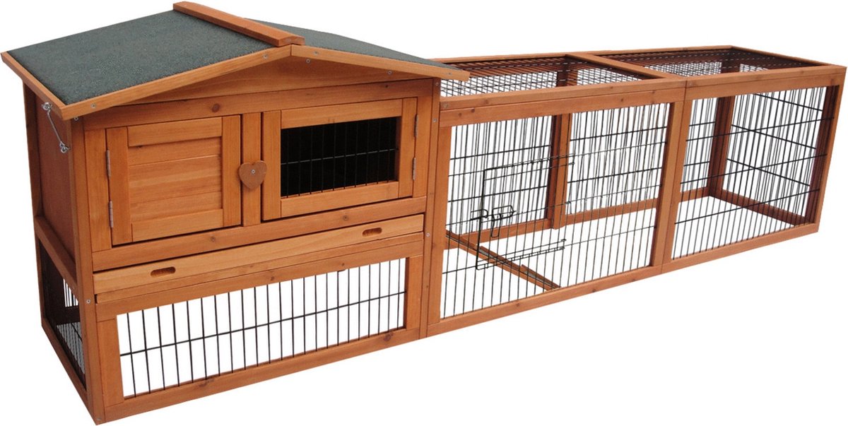 Clapier à lapin Flamingo avec enclos - grand clapier d'extérieur avec cage de nuit et enclos spacieux - 230x53x70 cm - clapier à lapin jumbo classic marron