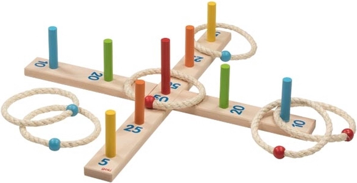 Jeu de lancer d'anneaux en bois Goki, 6 anneaux