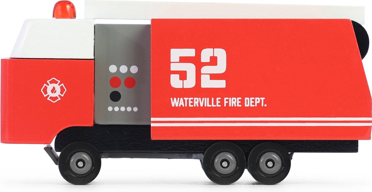 Candylab Toys Candycar World : camion de pompiers (K185) 14,6 x 5,1 x 7 cm, moulé sous pression en bois, dans une boîte cadeau, 3+