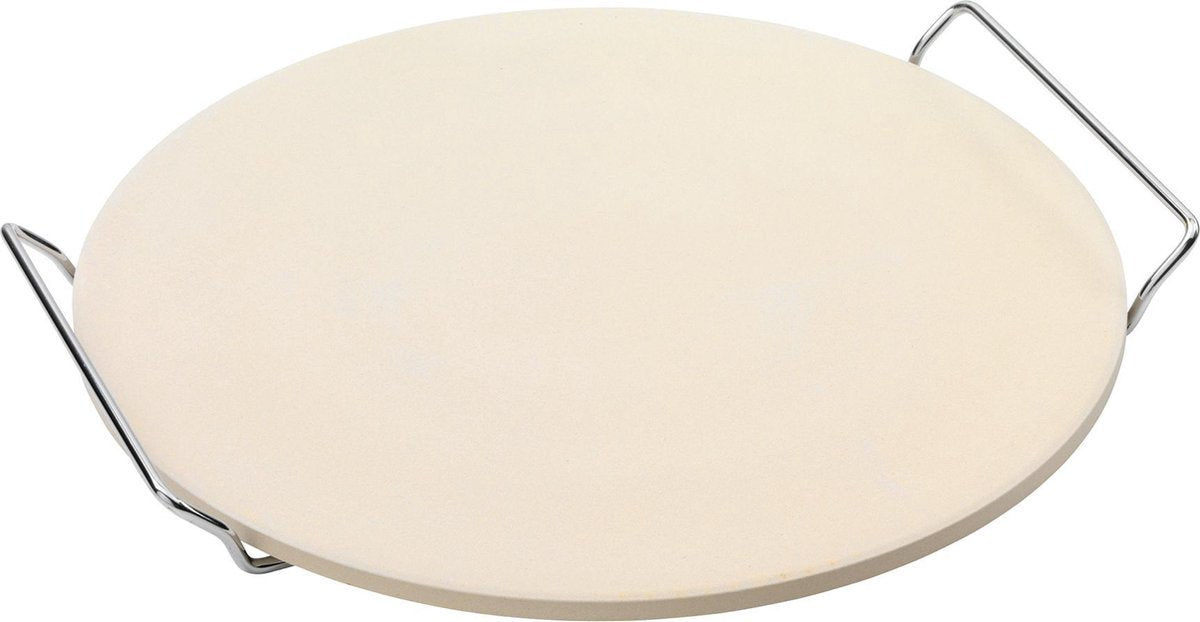 Point-virgule - pierre à pizza - cordiérite - avec support métallique - convient pour barbecue - 34cm