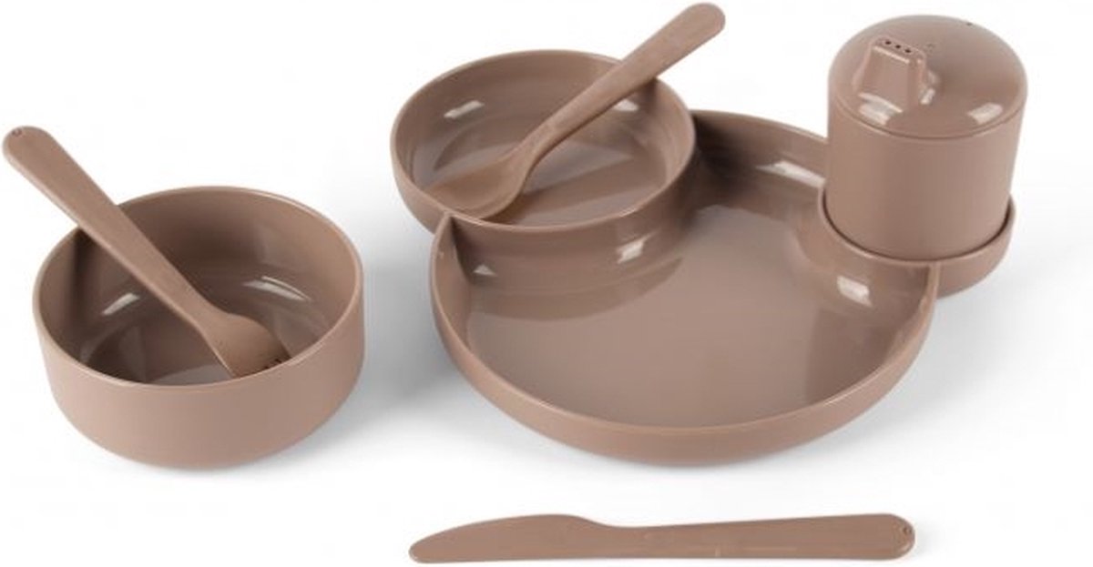 Vaisselle enfant Dantoy moka, 7 pièces.