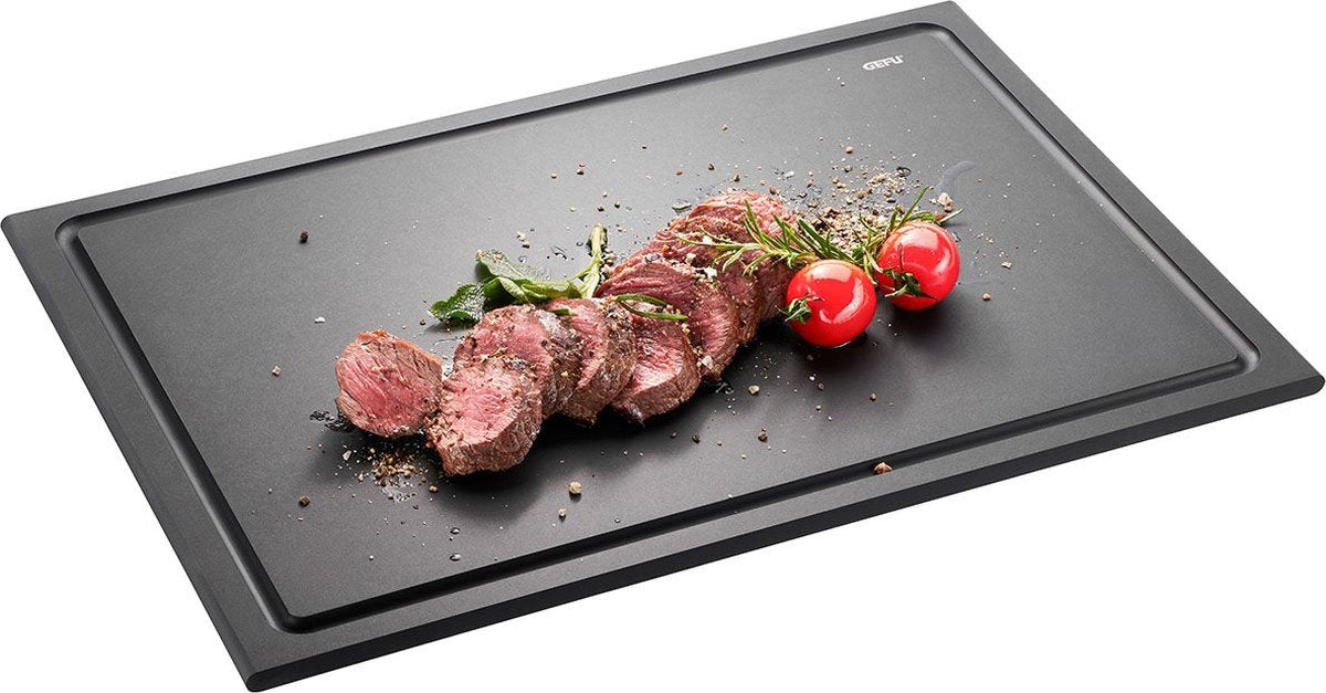 Gefu slize planche à découper grande 44 x 30 cm - planche à découper durable avec canal à jus - bois composite
