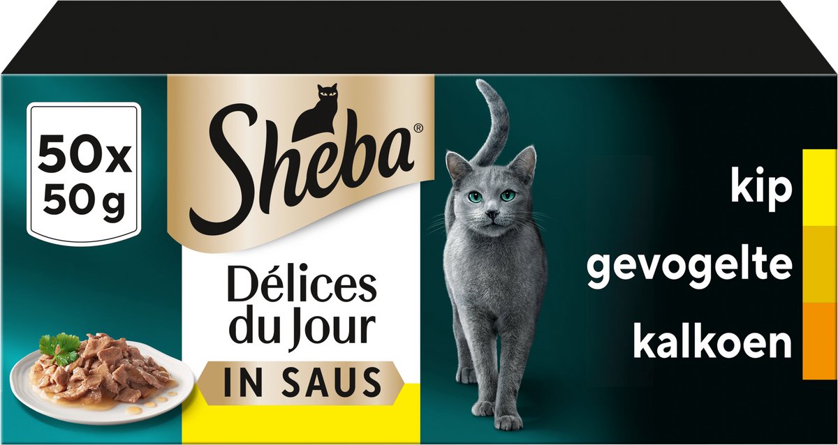 Nourriture pour chat Sheba - délices du jour - sauce volaille - méga-pack 50x50g