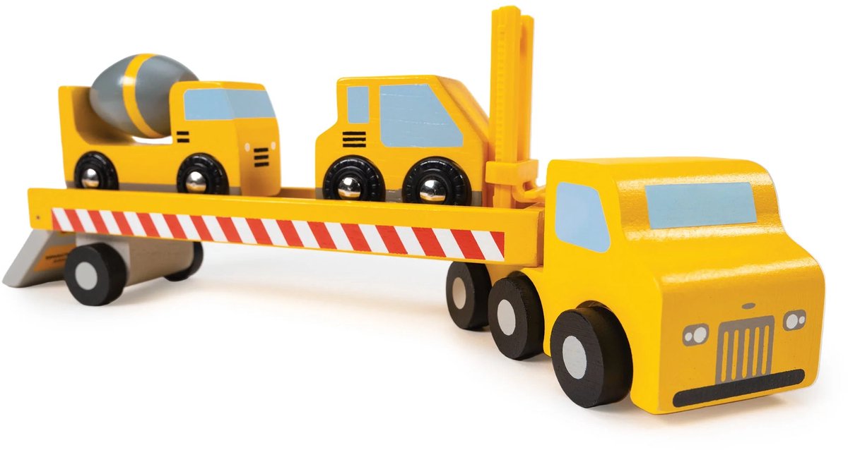 Véhicules Mentari - transporteur pour véhicules de chantier - 26,30x5,10x9,50cm - bois - 3 ans