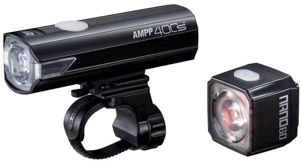 Kit d'éclairage Cateye ampp400s + nano60 - éclairage vélo - lumens : 400 60 - rechargeable par USB - noir