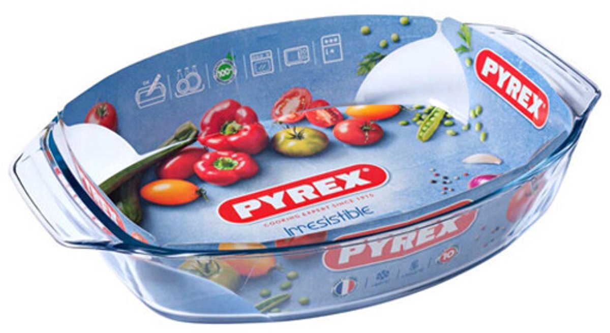 Pyrex - let's share ovenschaal met grepen 2l - transparant - borosilicaatglas