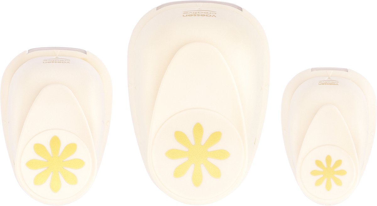 Vaessen creative pons set - figuurpons - bloemen - 3 st. - 1,5 tot 3,8 cm
