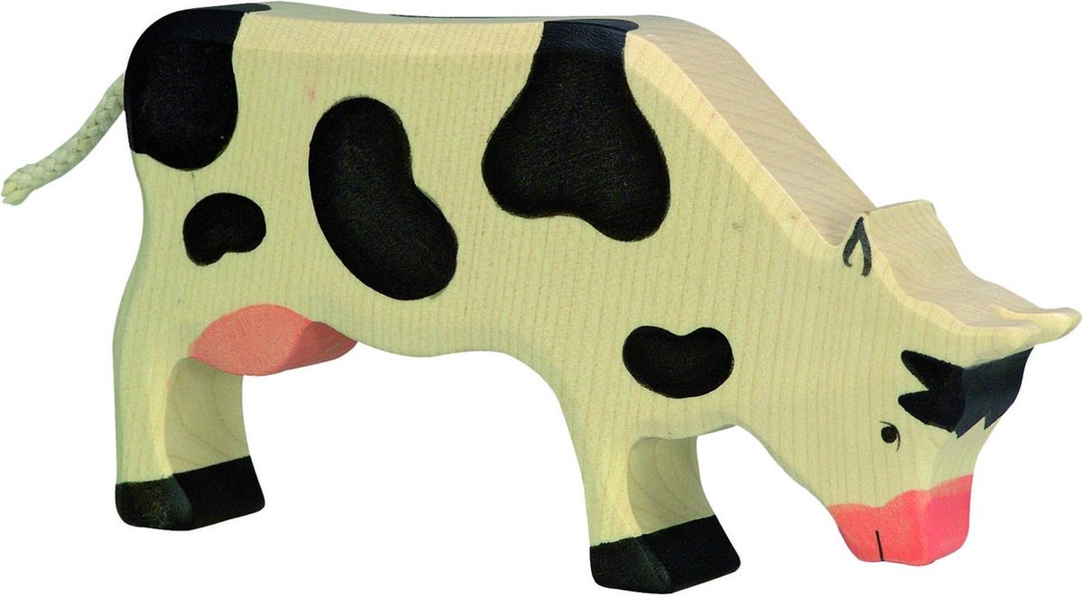 Vache Holztiger, au pâturage, noire. 18,5 cm.