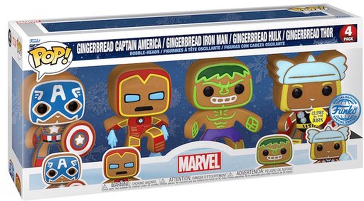 Funko-pop ! Pack de 4 : merveille - pain d'épices des Fêtes - exclusivité qui brille dans le noir