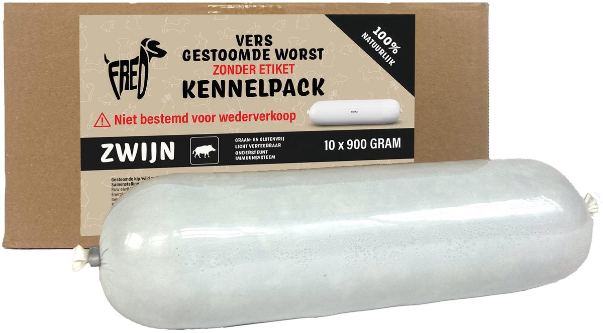Freds saucisses de viande fraîche cuite à la vapeur, pack de chenil, céréales de sanglier et sans gluten