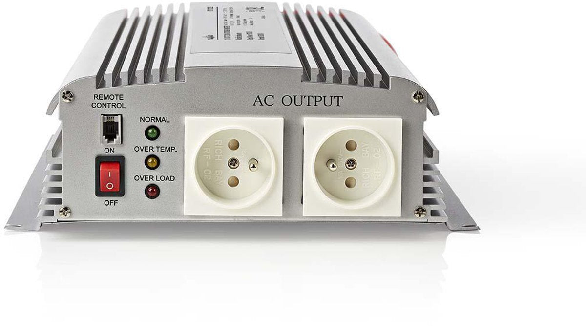 Onduleur de voiture Nedis 1700w - 12v 230v - 2x prise - onde sinusoïdale modifiée - raccordement à vis - convertisseur de tension