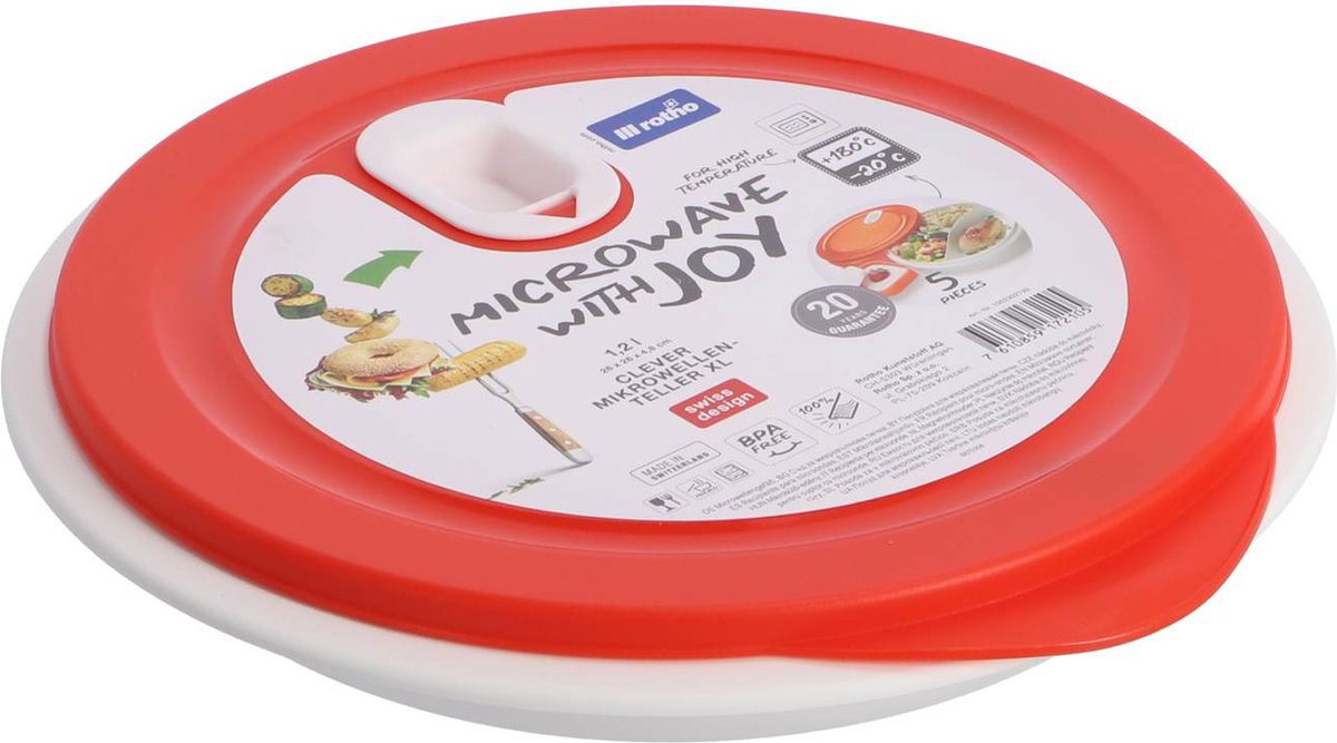 Rotho micro-assiette micro-ondes intelligente 1,2l 26x4,8 cm rouge papaye blanc