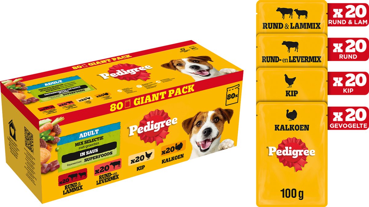 Pedigree adulte - nourriture humide pour chiens - nourriture pour chiens - boeuf dinde poulet - 80 x 100g