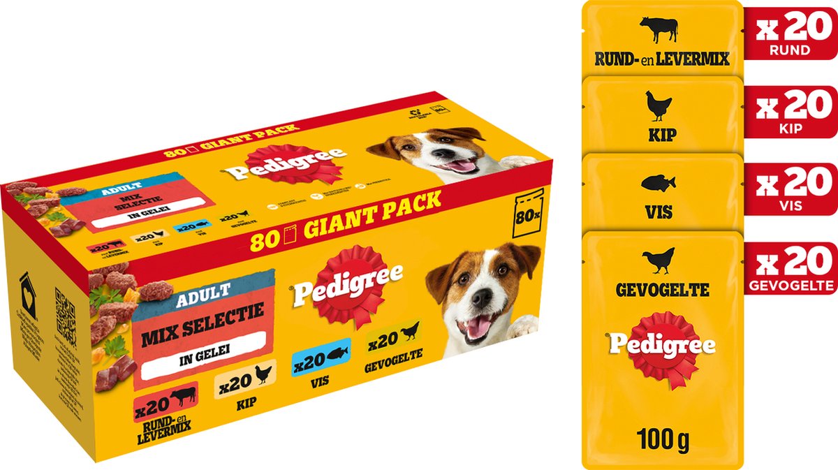 Nourriture pour chiens Pedigree - sélection de mélanges en gelée - sachets repas - 80x100g