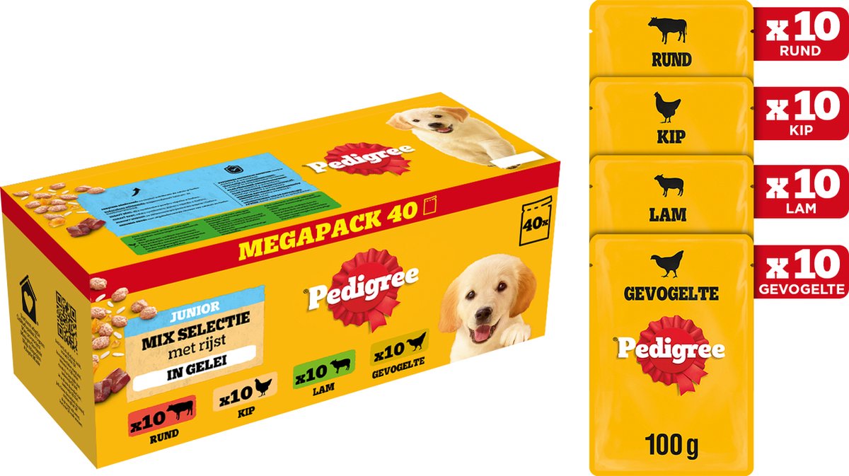 Nourriture pour chien Pedigree junior - sélection de mélanges en gelée - sachets repas - 40 x 100 g