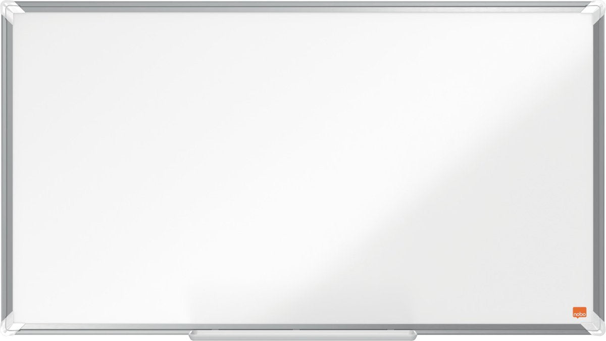 Tableau blanc magnétique grand écran Nobo premium plus émaillé - avec plumier - avec marqueur pour tableau blanc - 890x500mm