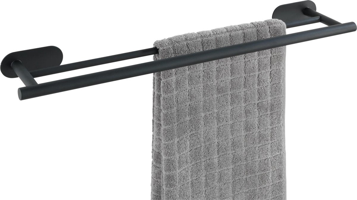 Wenko turbo-loc® dubbele handdoekhouder orea duo rvs zwart mat 60cm breed - handdoekrek - bevestigen zonder boren - zelfklevend