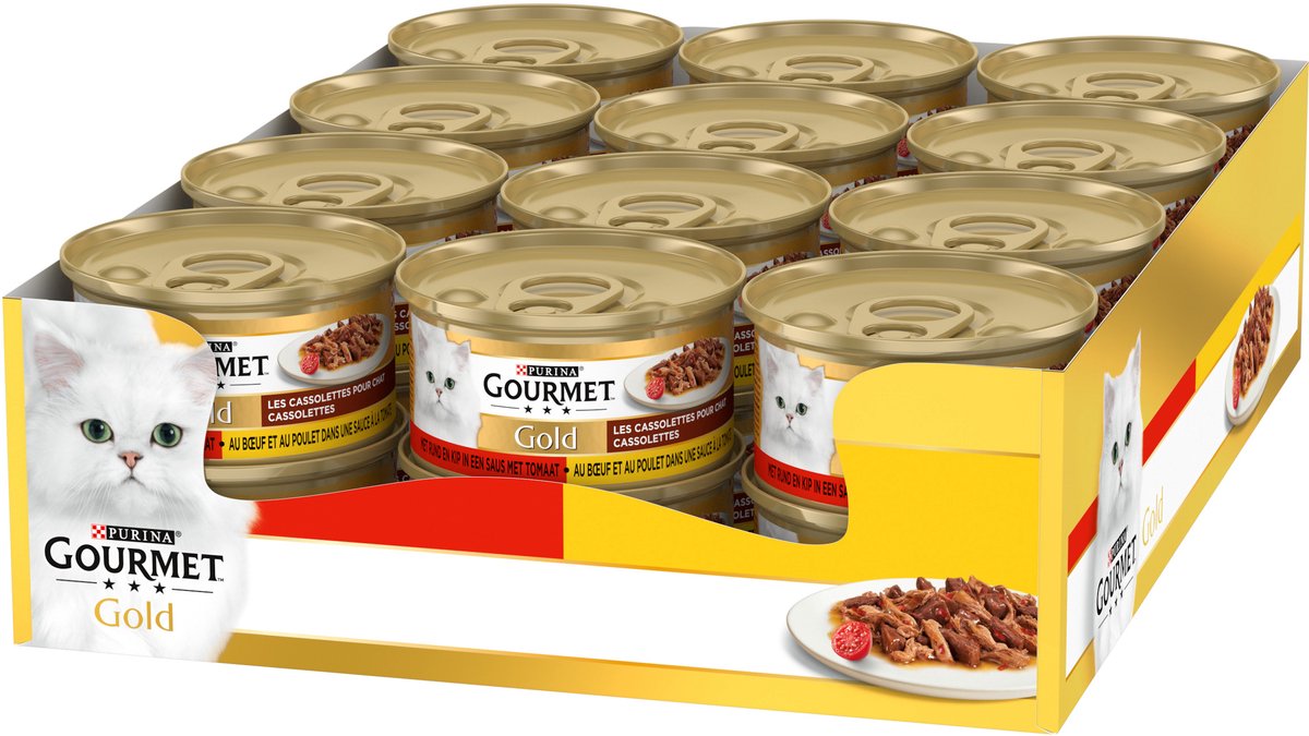 Cassolettes Gourmet Gold - nourriture humide pour chat - boeuf poulet - 24 x 85 g