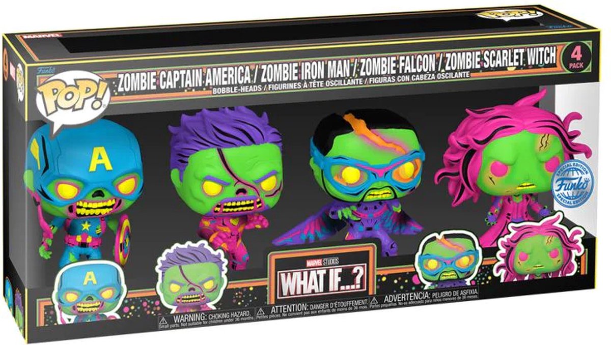 Funko pop merveille : et si le pack de 4 (lumière noire) pop