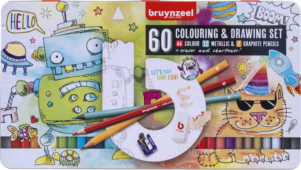 Ensemble de dessin et de coloriage Bruynzeel dans une boîte métallique, 60 pcs.