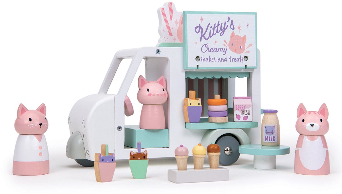 Ensemble de jeu en bois pour chaton, jouet à feuille tendre, milkshake van.