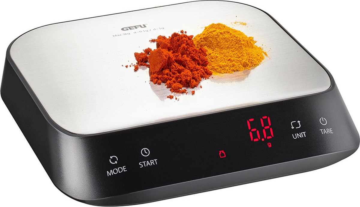 Balance de précision Gefu preziso - balance de cuisine 3 kg - précision de 0,1 gramme - fonction barista - acier inoxydable