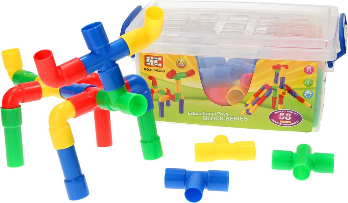 Tubes de construction dans une boîte de rangement, 58 pcs