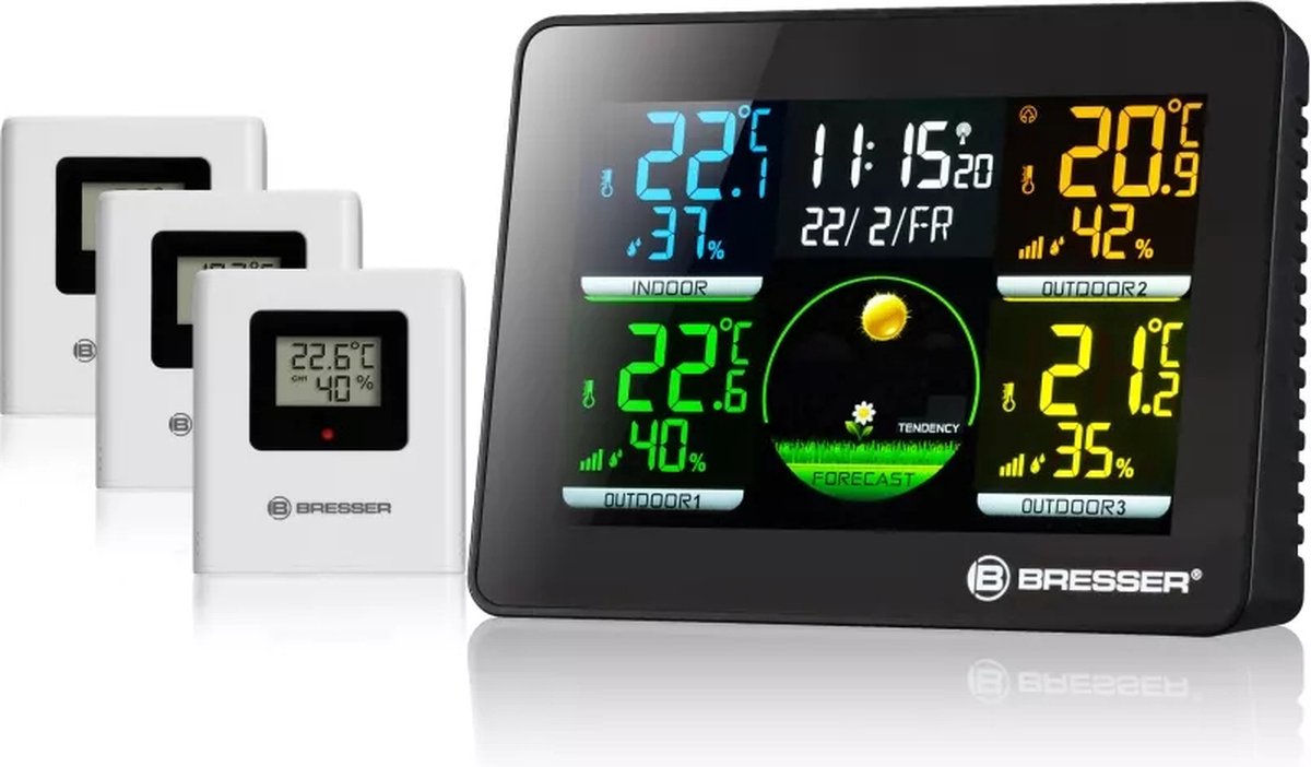Station météo Bresser - thermo hygro quadro nlx - thermo-hygromètre - 3 capteurs extérieurs