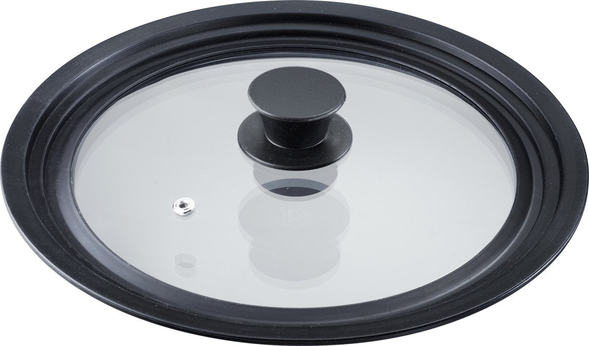 Couvercle universel Westmark avec bord en silicone – polyvalent pour casseroles et poêles d'un diamètre de 16 à 20 cm, verre de sécurité résistant à la chaleur – 215 × 215 × 48 mm