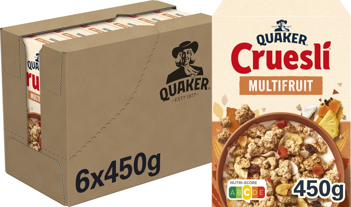 Quaker cruesli multifruits - céréales pour petit déjeuner - 6 x 450 grammes