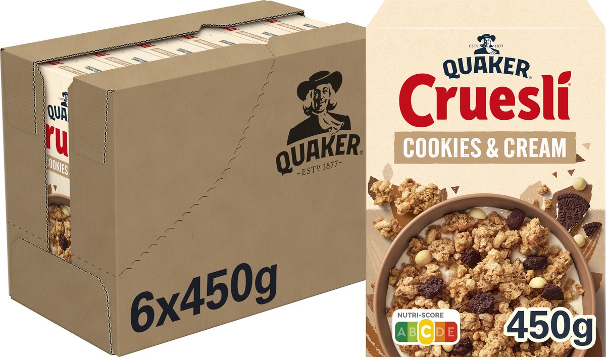 Quaker Cruesli Cookies Cream - Céréales pour petit déjeuner - 6 x 450 grammes