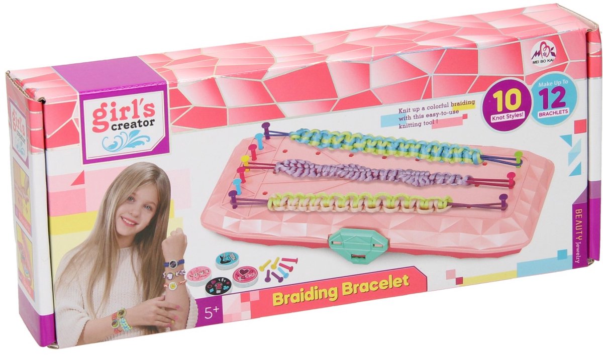 Jouets Lobbes, par exemple ensemble de tressage de bracelets Lobbes rose - jouets créatifs pour enfants.