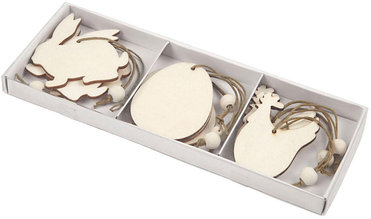 Société créative http: www.ccobby.nl wooden-decorations-rabbit-egg-chicken-size-6-cm-thickness-3-mm-9-piece-1-box