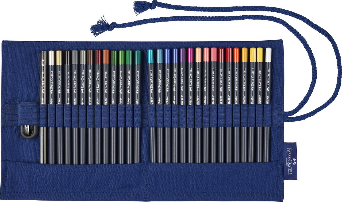 Faber Castell Faber Castell FC-114752 Trousse roll-up avec 27 crayons de couleur Goldfaber, 1 taille-crayon et 1 crayon Goldfaber 4B