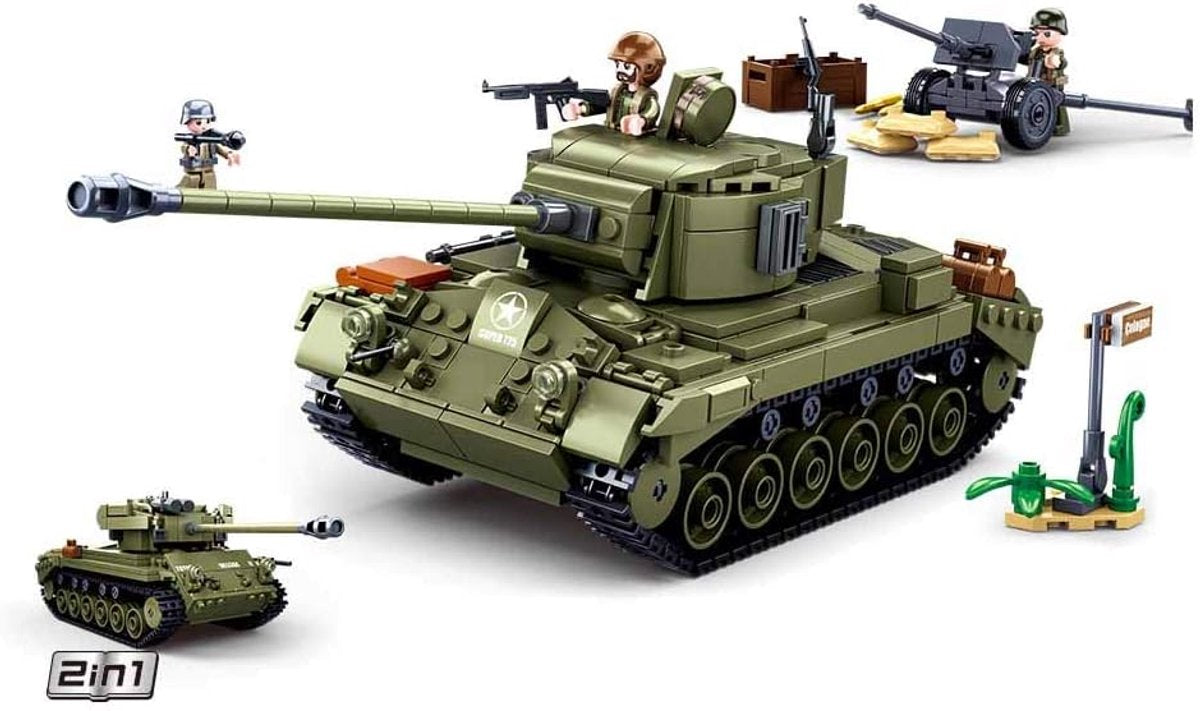 Sluban army wwii m26 pershing tank jouets de construction – jouet de construction modèle – boîte de construction avec 742 blocs de construction – m38-b0860 à partir de 8 ans