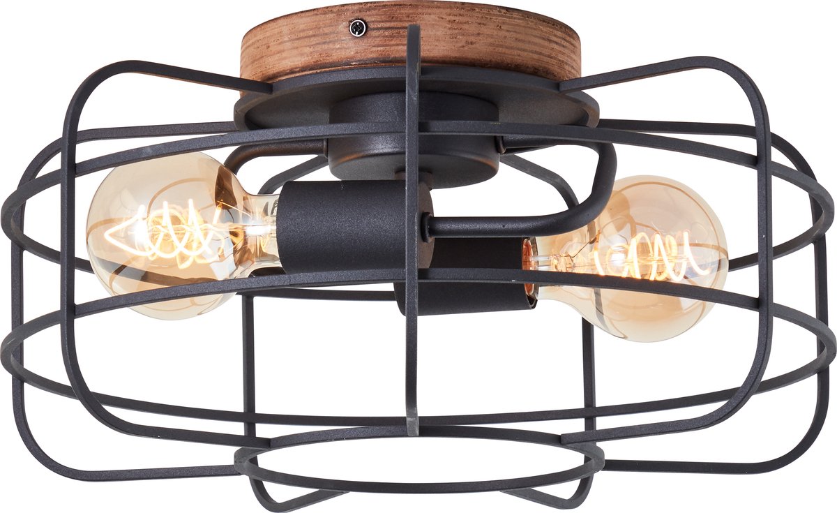 Brilliant Gwen - plafonnier - E27 max 2x60W - bois noir