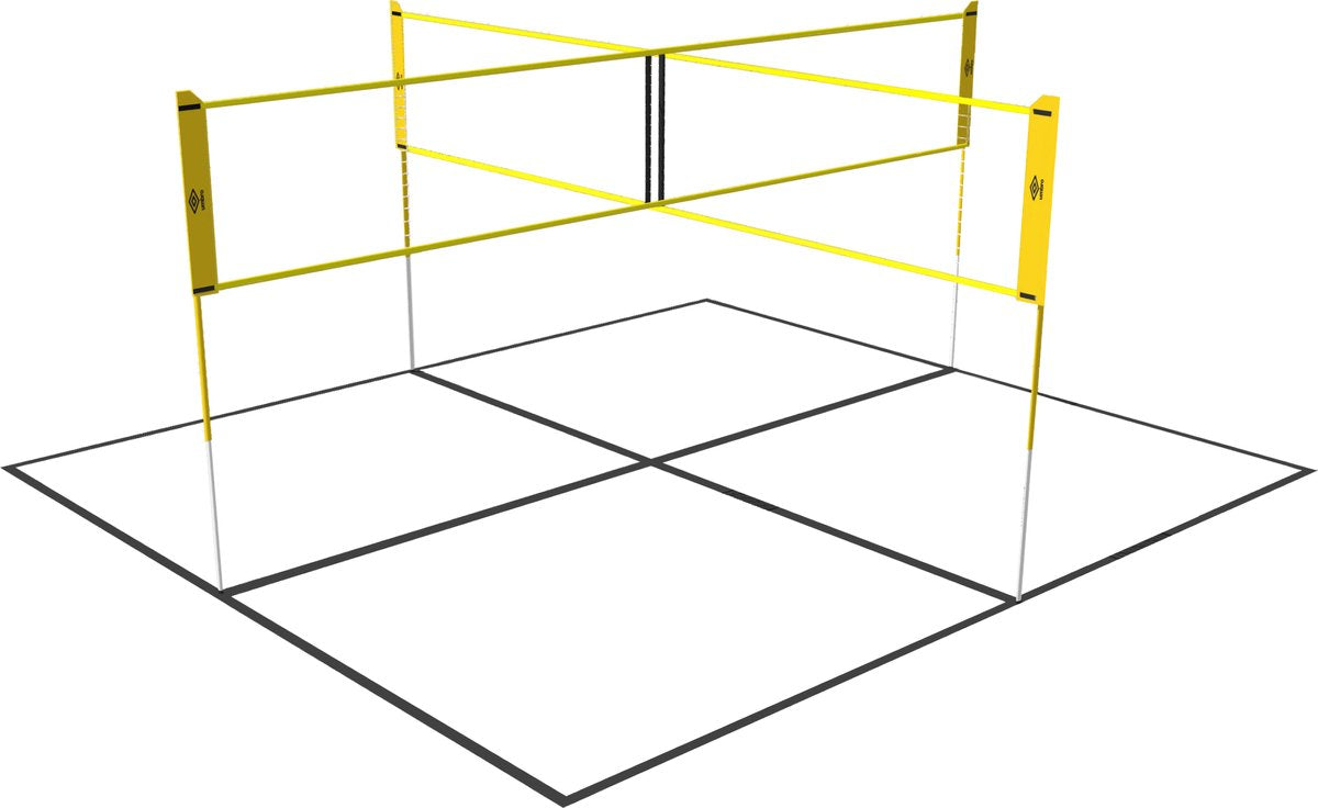 Filet de sport Umbro - coffret de jeux - 168 x 400 cm - 4 compartiments - filet de volley - badminton - foot volley - filet croisé - noir jaune