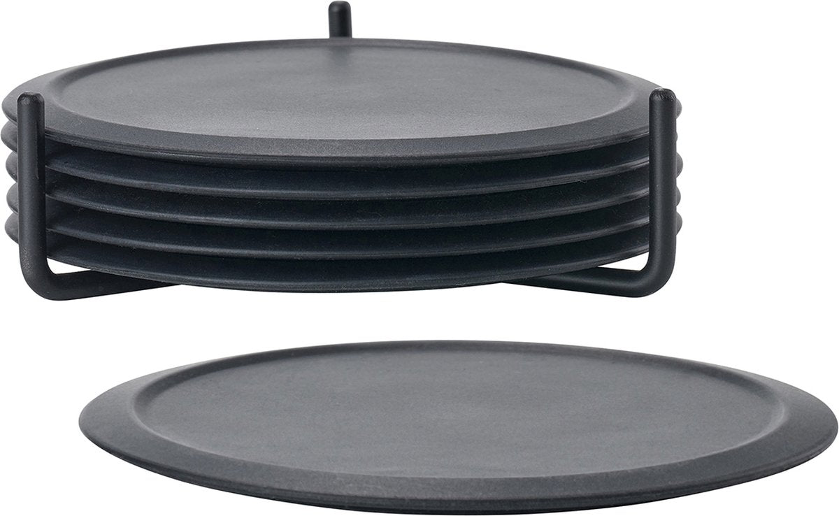 Dessous de verre Zone Danemark Singles pour verres - dessous de verre en silicone avec support - dessous de verre - lot de 6 - ø 10 cm - noir