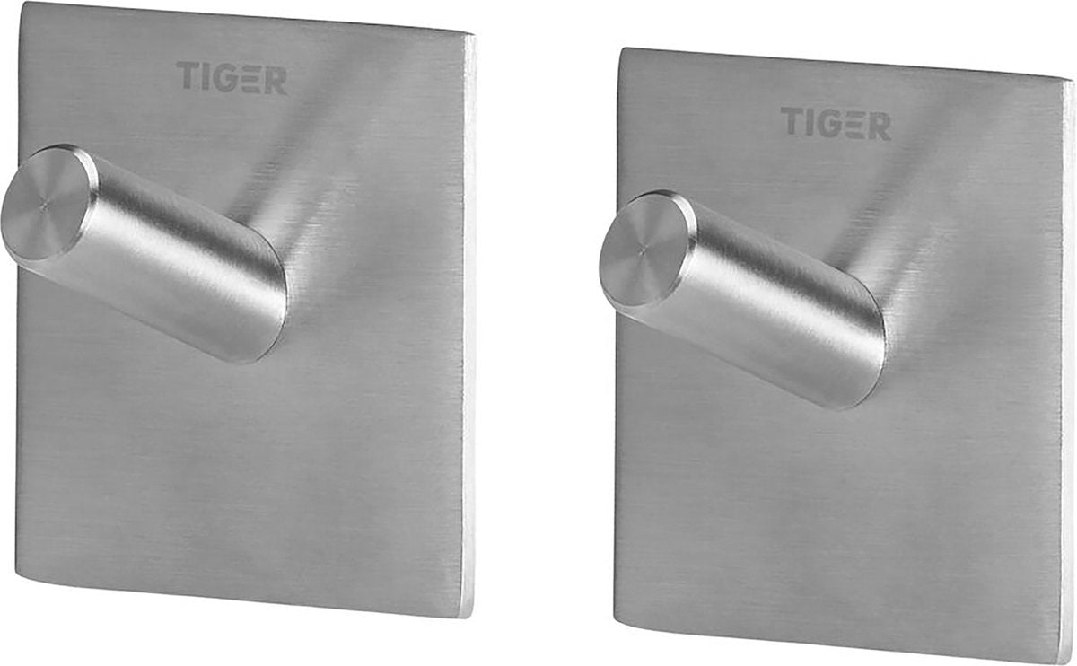 Carré Tigre - crochet porte-serviettes (2 pièces) - sans perçage - crochets porte-serviettes - ruban adhésif 3m - inox brossé