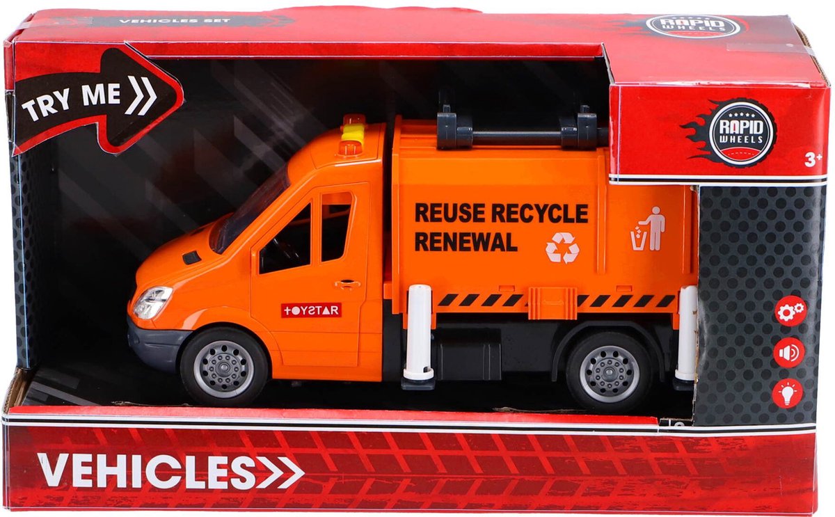 Camion poubelle à roues rapides avec lumière, son et friction