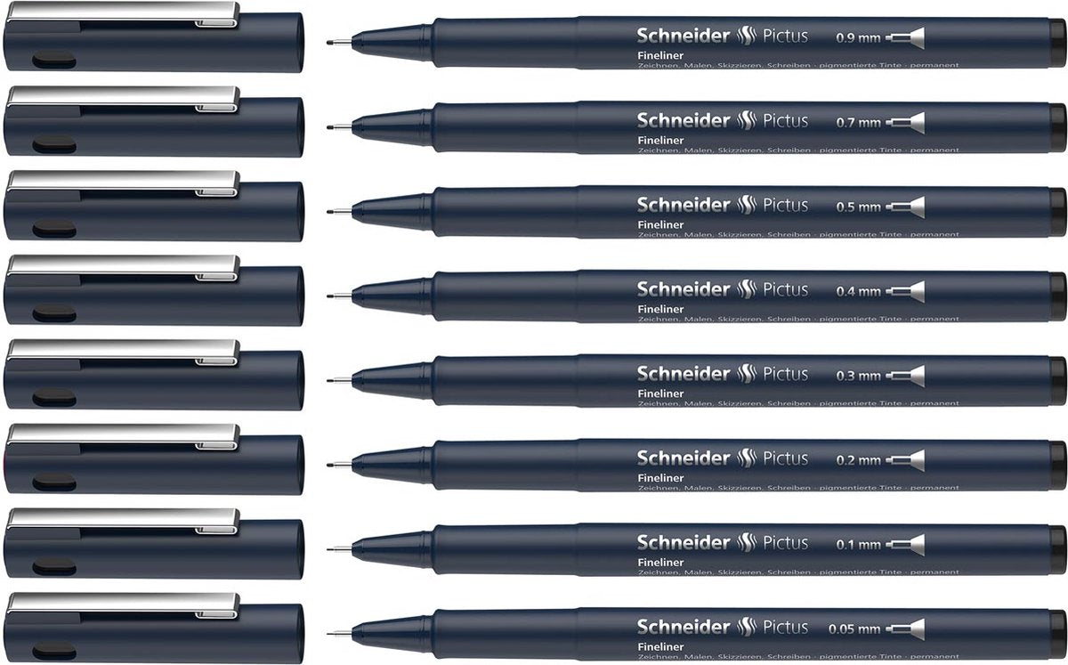 Schneider instruments d'écriture schneider fineliner - pictus - noir - lot de 8 pièces - s-197598