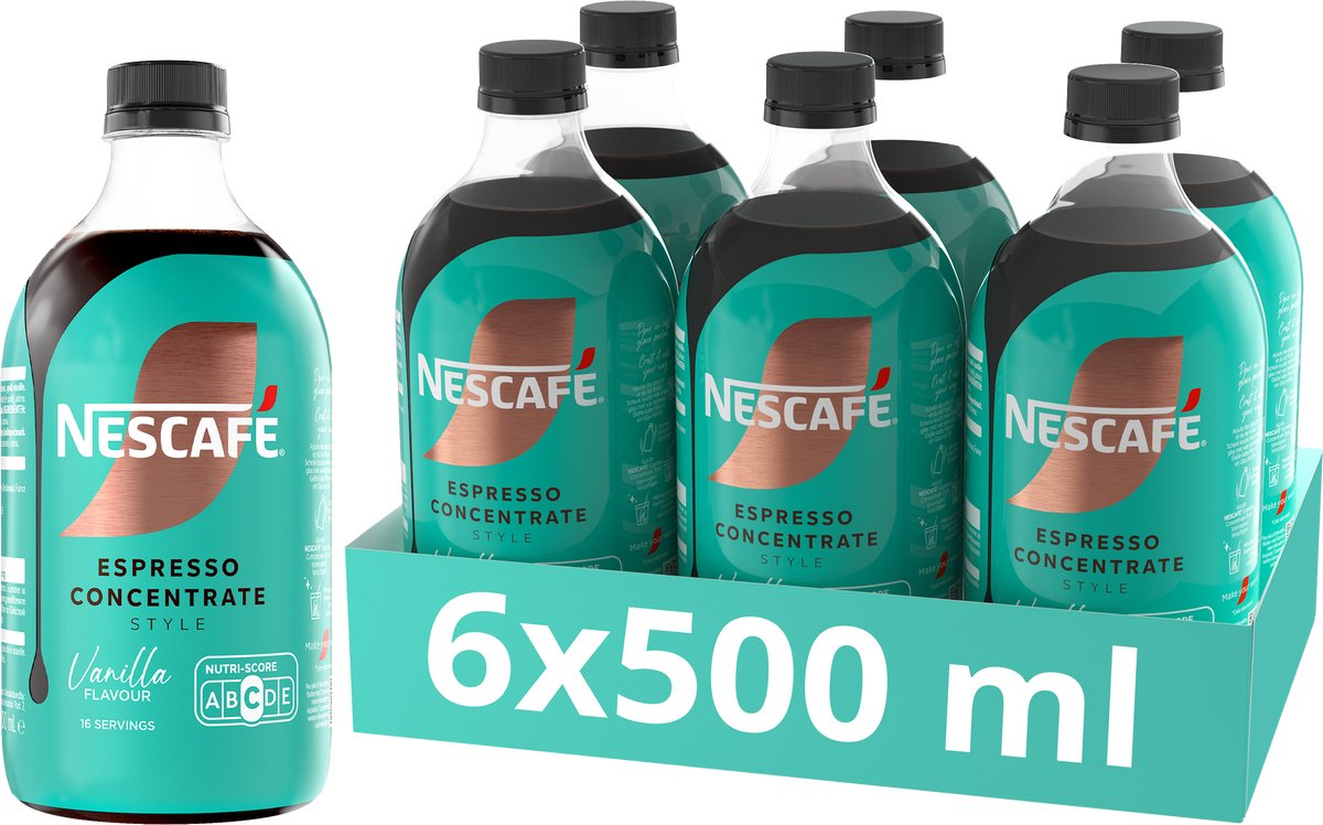 Nescafé espresso concentré style vanille 6×500 ml - concentré de café - concentré liquide - concentré pour café glacé - 16 portions