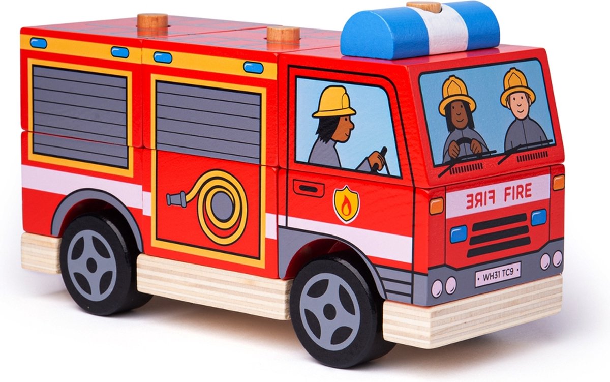 Blocs à empiler Bigjigs - camion de pompiers