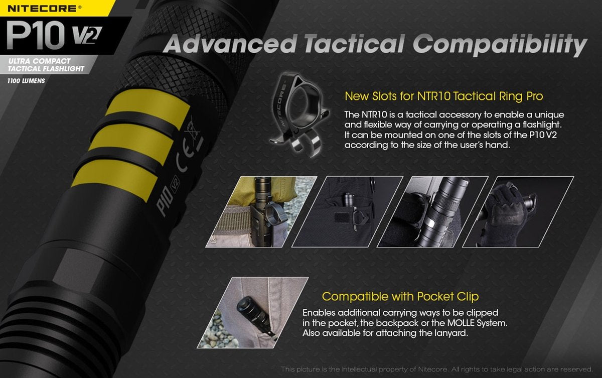 Lampe de poche tactique Nitecore p10 v2 - 1100 lumens - noir