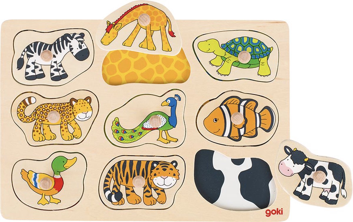 Puzzle en bois Goki avec animaux, 9 pièces.
