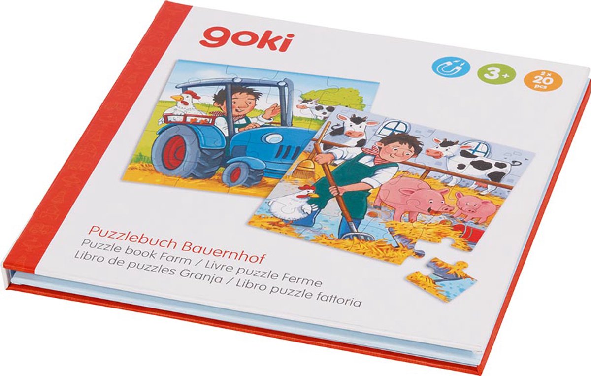 Puzzle Goki : ferme, magnétique, 2 puzzles 20 pièces, carton, 3+