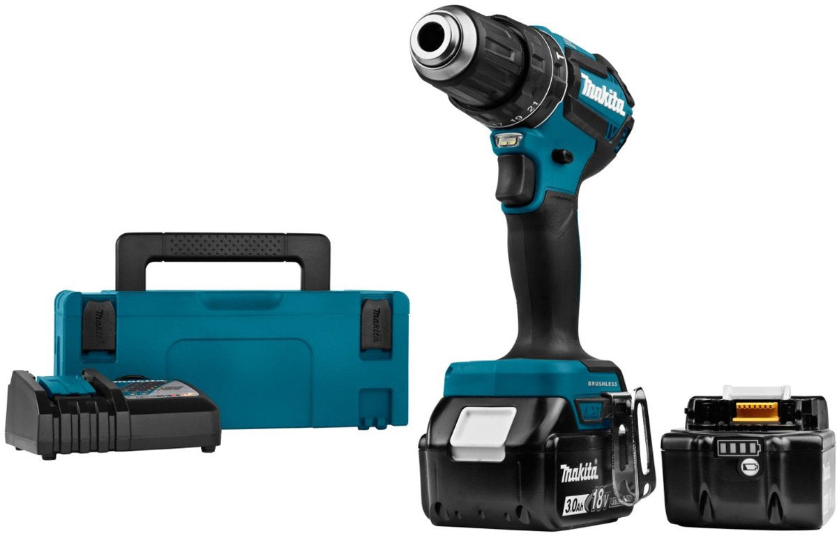Makita dhp485rfj Ensemble perceuse à percussion/tournevis à batterie Li-ion 18 V (batterie 2x 3,0 Ah) dans mbox - brushless